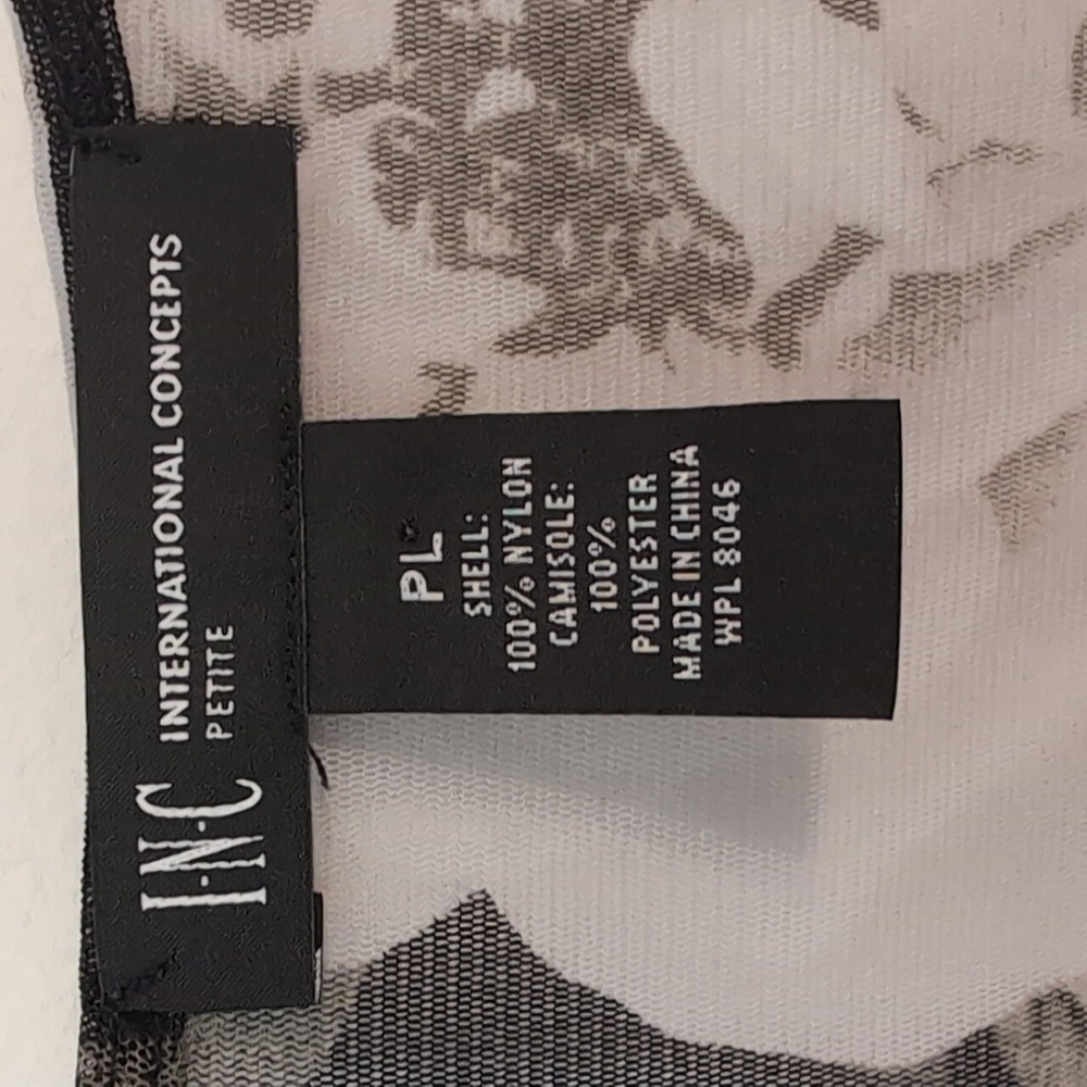 INC Black Sheer Fabric Floral Print Short Sleeve V-Neck Pull Over Camisol  L/P - Picture 2 of 3
